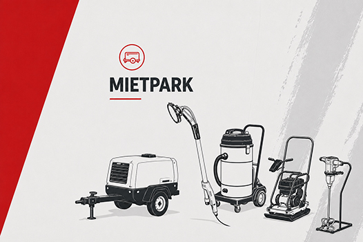 Mietpark mit Baumaschinen und Baustellentechnik